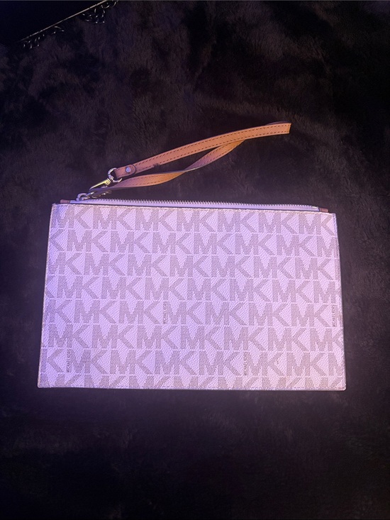 Michael Kors Handbags - Michael Kors Pink Logo Print Wristlet with Tan Strap